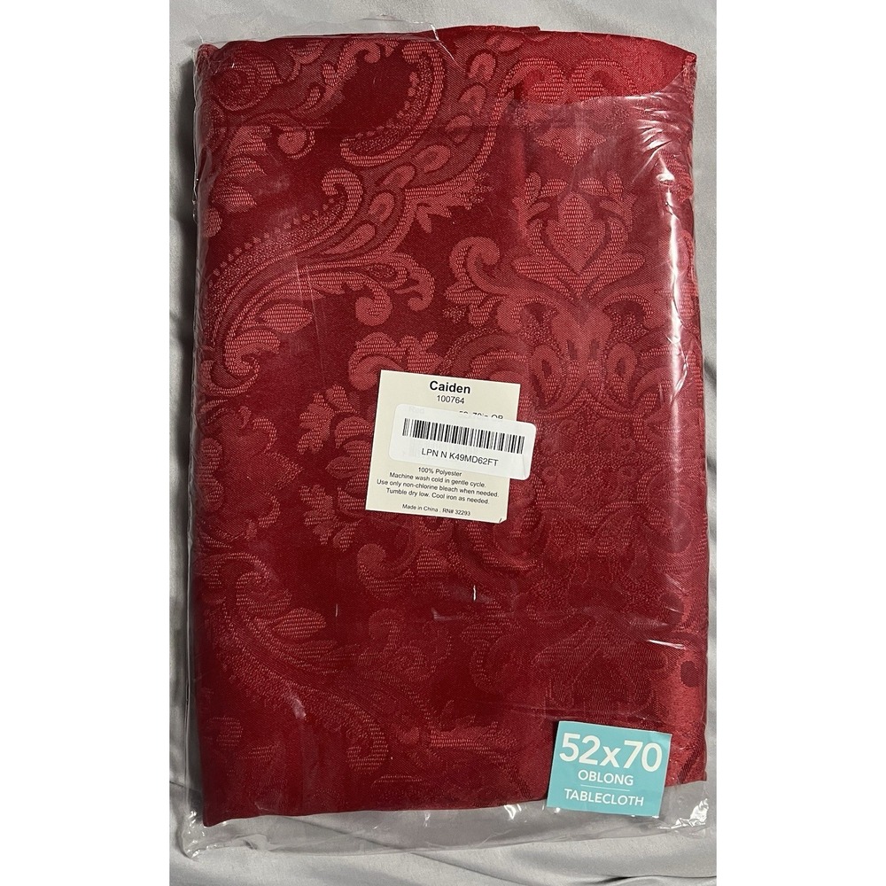 Caiden Red Oblong Tablecloth with Floral Pattern
